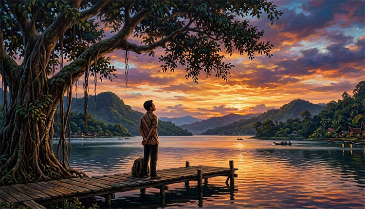 pemuda di tepian danau